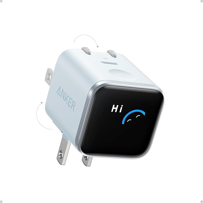 Anker Nano USB C Wall Charger, 45W Fast Charging Smart Display Charger, with 180° Foldable Plug, Smart Recognition, Built-in Care Mode, for iPhone17/16/15(Non-Battery,One USB-C Port,No Cable Included)