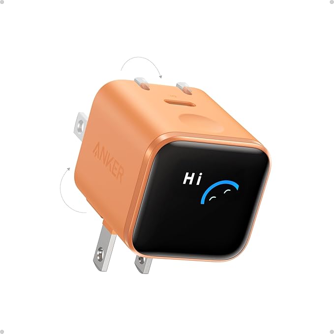 Anker Nano USB C Wall Charger, 45W Fast Charging Smart Display Charger, with 180° Foldable Plug, Smart Recognition, Built-in Care Mode, for iPhone17/16/15(Non-Battery,One USB-C Port,No Cable Included)