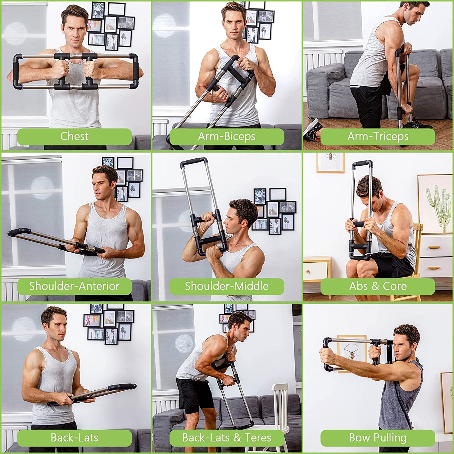 Push down Bar Machine - Chest Expander at Home Workout Equipment for Chest, Arm, Shoulder, Abs and Back - Portable Upper Body Trainer for Home, Travel or Outdoors